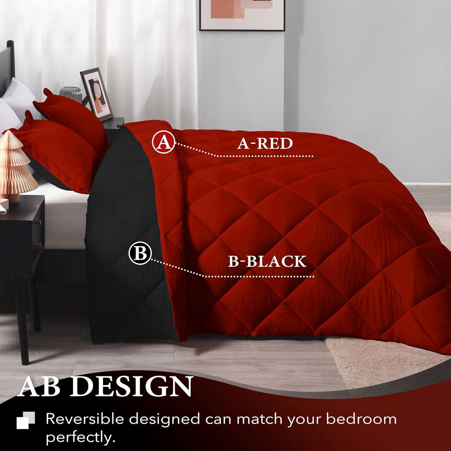 King Size Red and Black Reversible Down Alternative Comforter Set