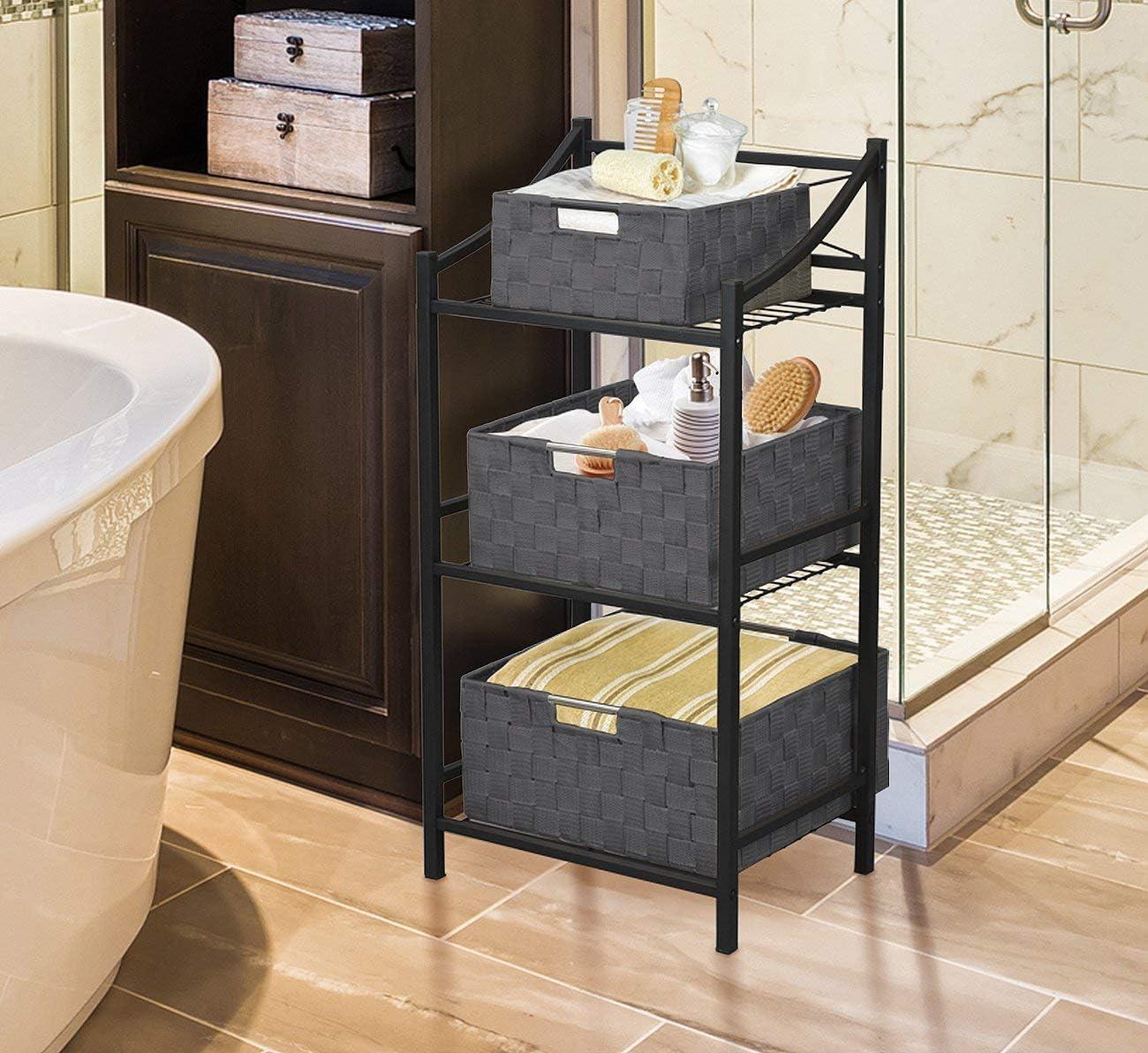 Sorbus Woven Storage Box Set, 9-Piece Stackable Basket Bins with Built-in Handles (Gray)