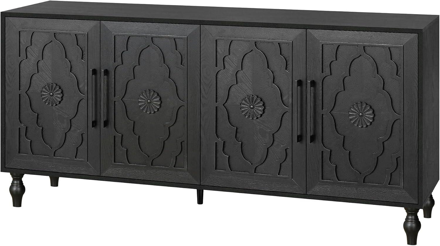 Seetaras Carved Flower Door Sideboard Buffet,Wood Floor Cabinet with Metal Handle, Freestanding Sideboard, Entryway Storage Unit Console Table for Living Room,Kitchen,Entryway