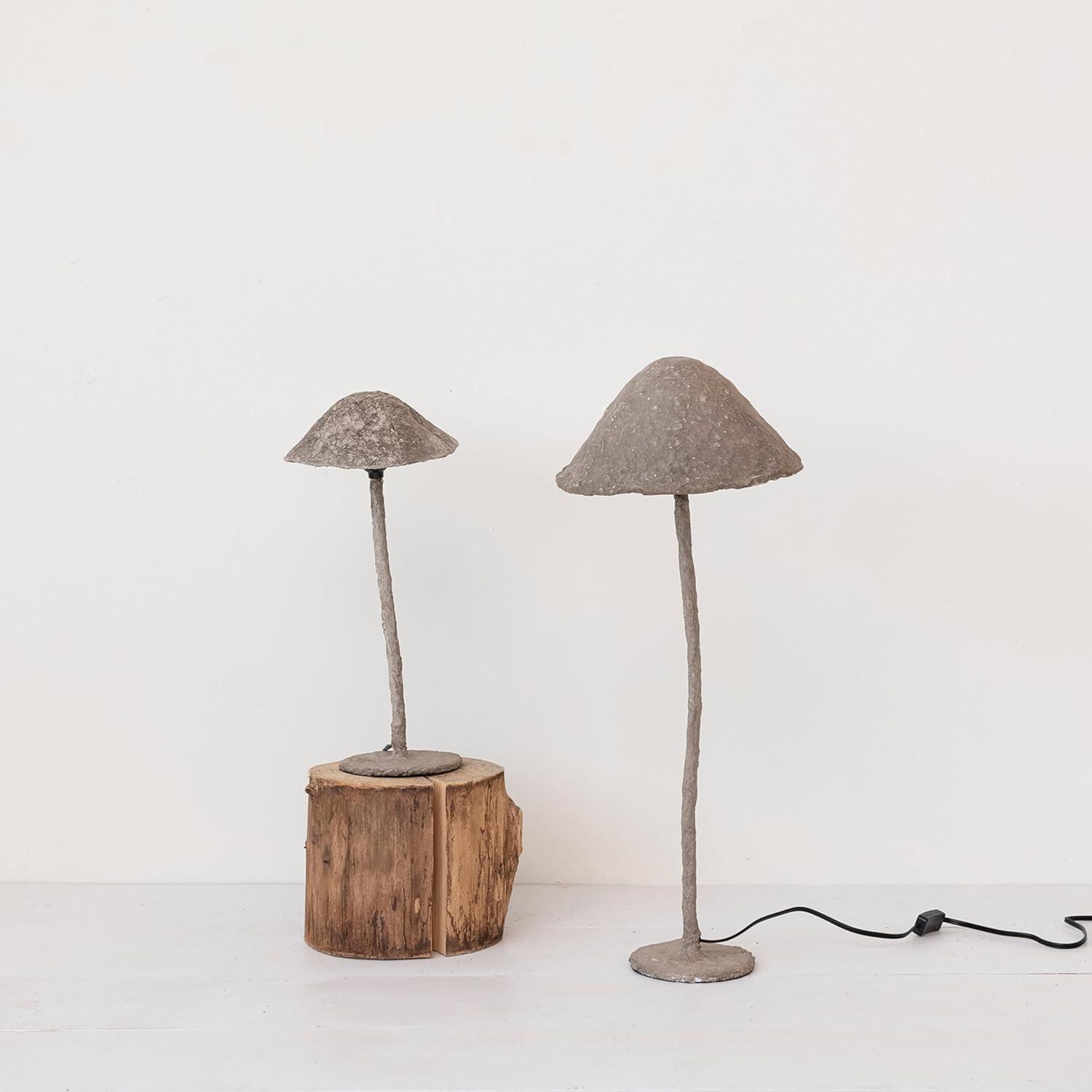 Creative Co-Op Handmade Paper Mache and Metal Mushroom Table Lamp, Grey