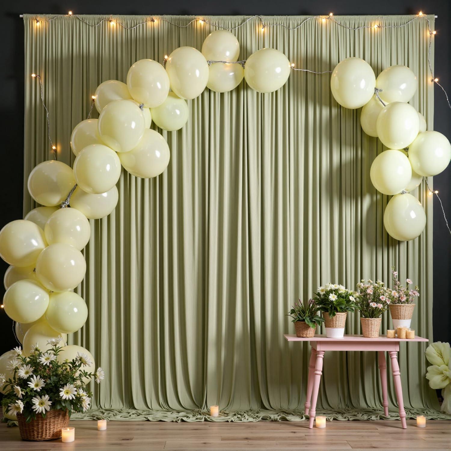 10x8ft Wrinkle Free Sage Green Backdrop Curtains for Parties, Polyester Photo Backdrop Drapes for Wedding Birthday Party Photography Background Curtains Decoration