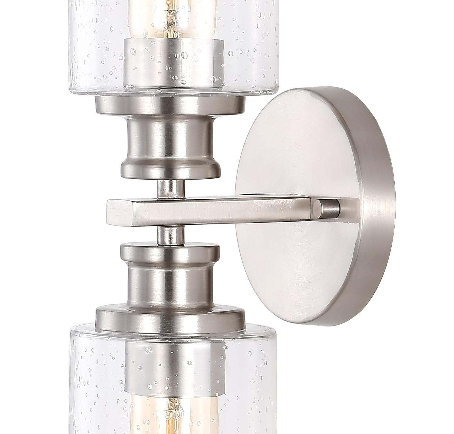 JONATHAN Y Jules Edison 16.5" Cylinder 2-Light Iron/Seeded Glass Farmhouse Contemporary LED Wall Sconce, Nickel