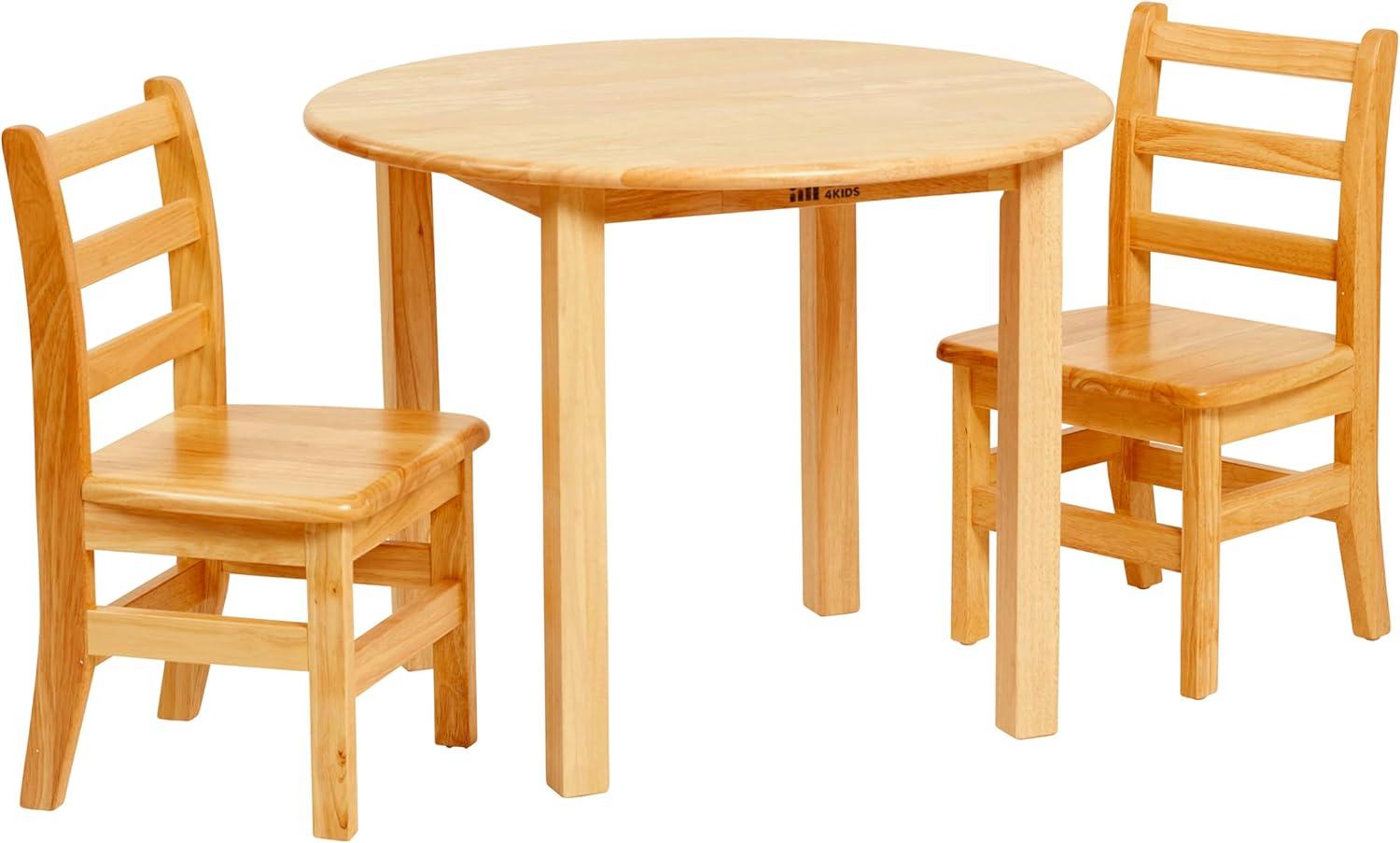 ECR4Kids 30in D Round Hardwood Table and Chair Set, 12in Seat Height, Kids Furniture