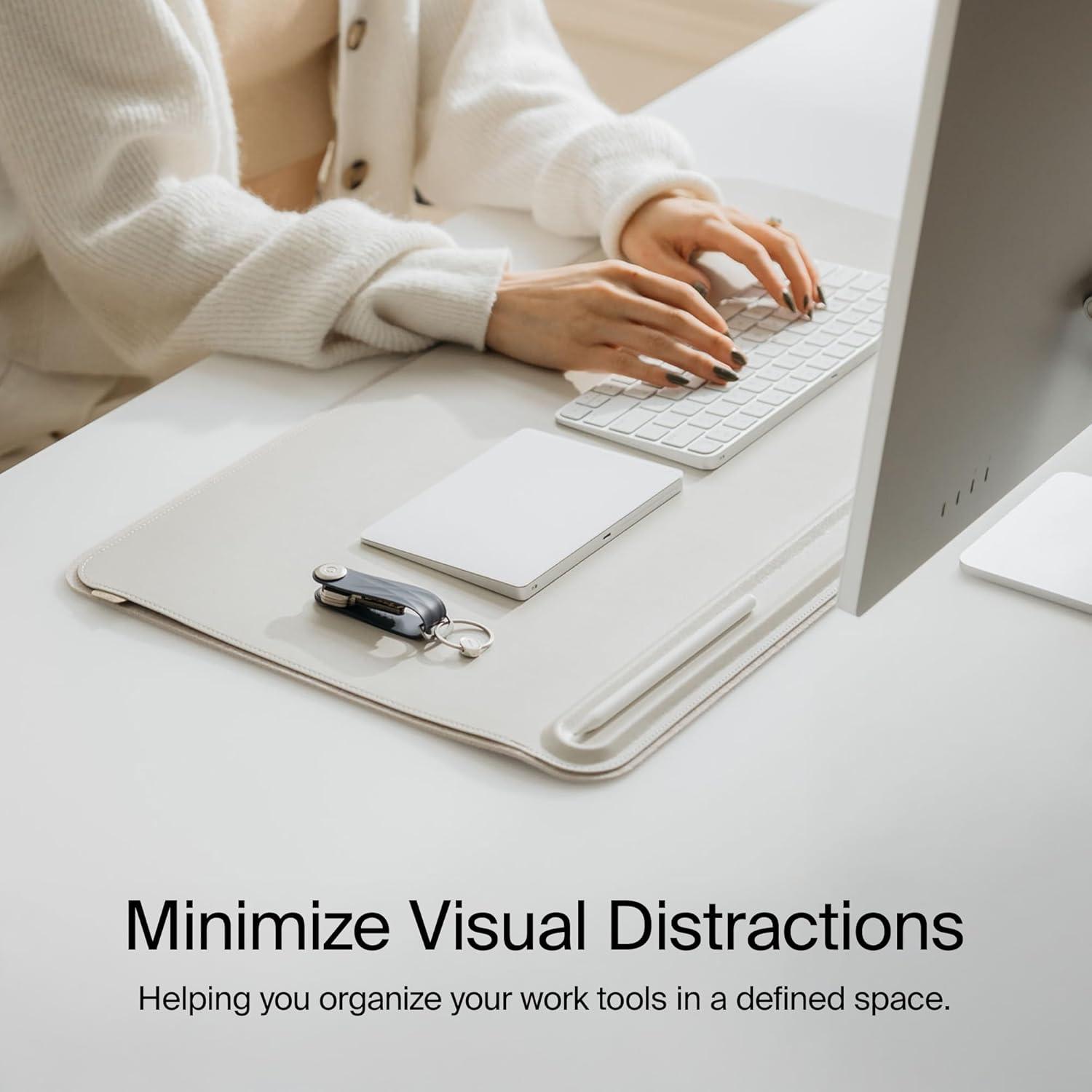 Large Black Faux Leather Desk Mat with Magnetic Cable Holder