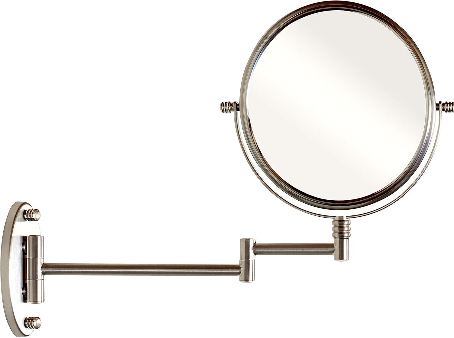 Nickel Wall Mounted Extendable Double-Sided Mirror with 7x Magnification