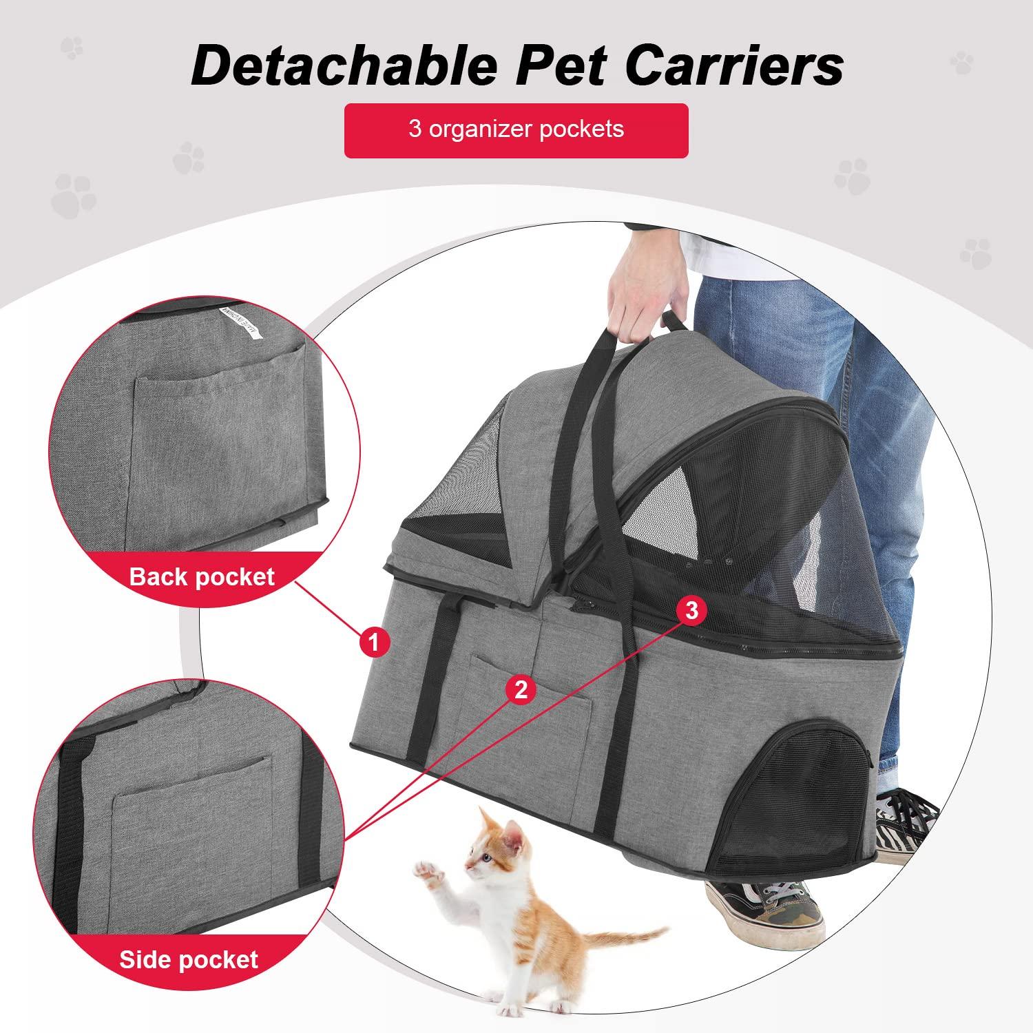 Gray Multifunction Pet Stroller with Detachable Carrier