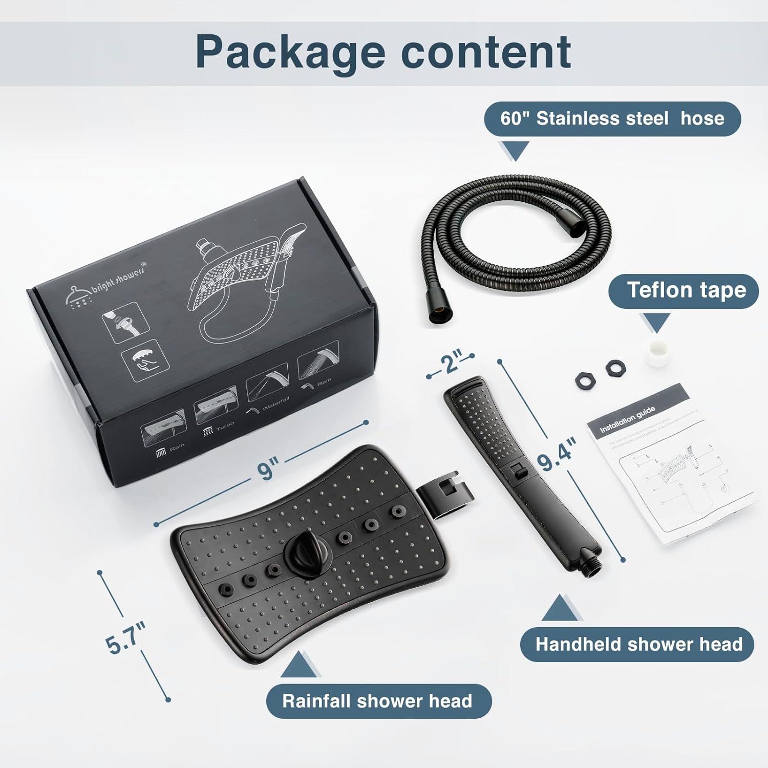 Bright Showers Shower Head Combo with Two Spray Setting Fixed Shower Head and Two Spray Settings Handheld Shower Head with Grey Face, Oil Rubbed Bronze
