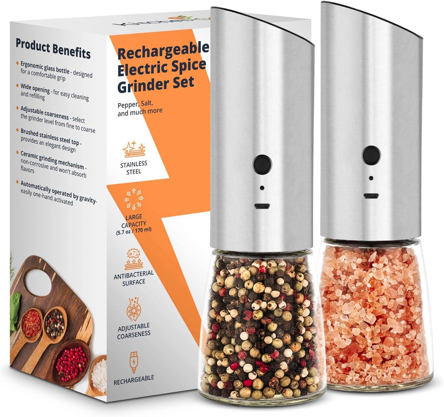 Rechargeable Stainless Steel Electric Salt and Pepper Grinder Set