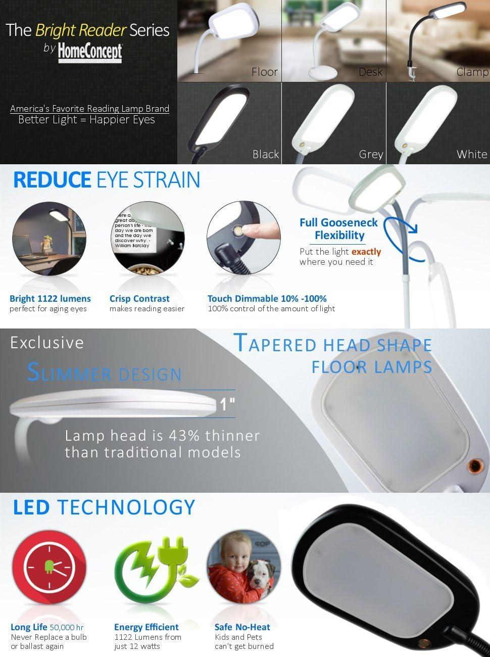 LED Floor Lamp Bright Reader Natural Daylight Full Spectrum Black SLIMMER DESIGN