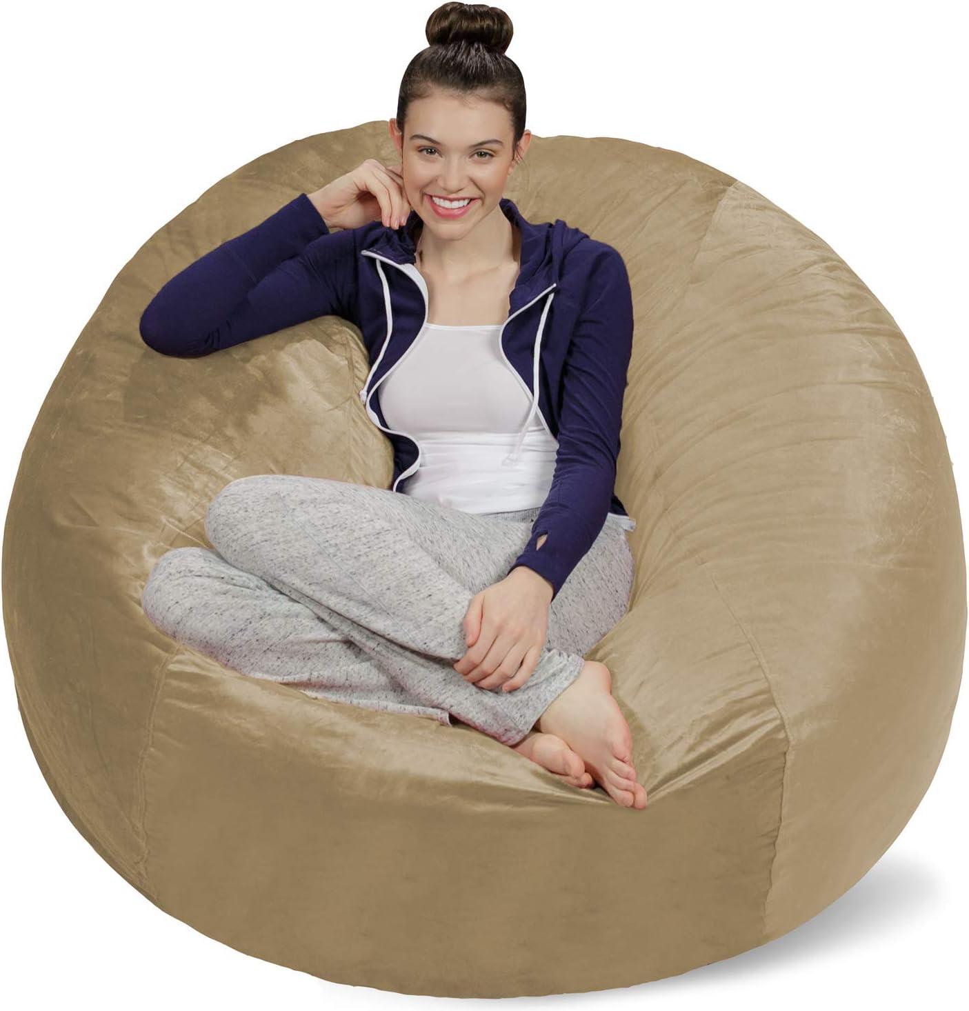 Sofa Sack Bean Bag Chair, Memory Foam Lounger with Microsuede Cover, Kids, Adults, 5 ft, Camel