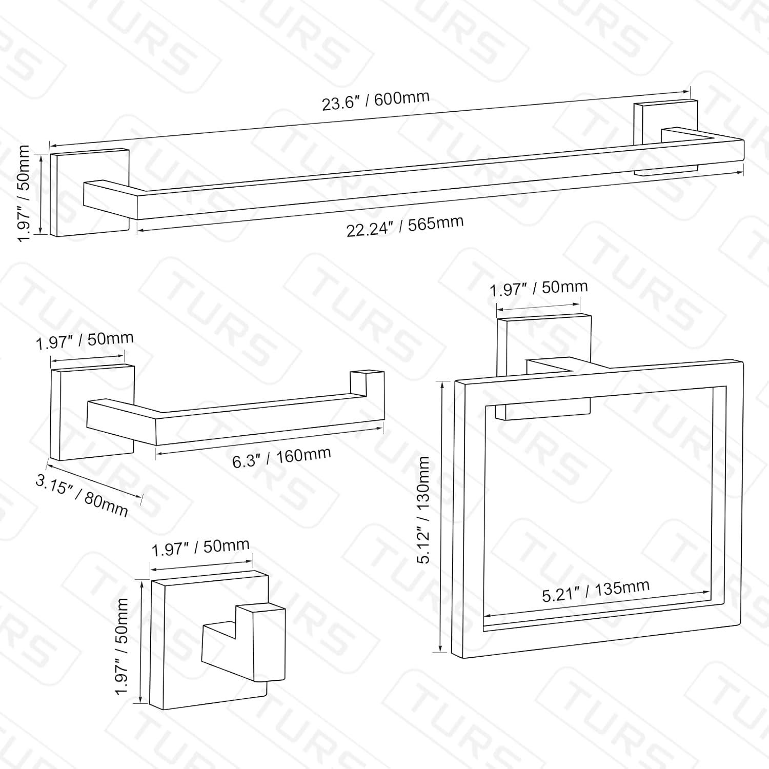 Brushed Nickel Towel Bar Rack Sets, 23.6 inch Bathroom Hardware Set 5-Piece Towel Bar Wall Mount Modern Bathroom Accessories Include Towel Rack,Toilet Paper Holder,2*Robe Hook