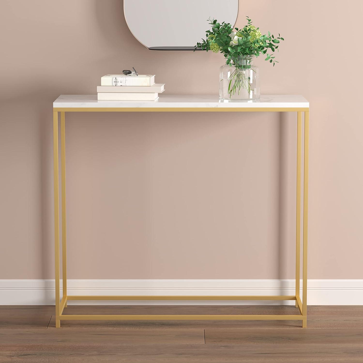 Safdie & Co. Entryway Table/Console Table/Sofa Couch Table/Accent Table-31"Long/Marble with Gold Metal for Living Room - 31" x 12" x 28"