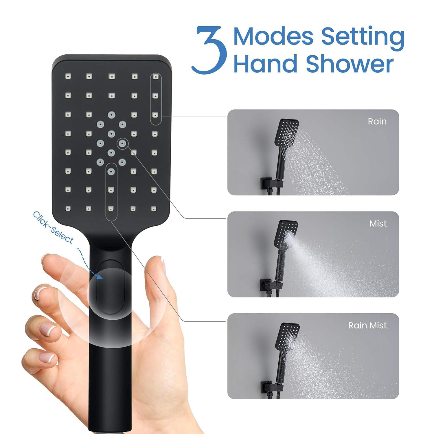 Kibi USA Cube Pressure Balanced 3-Function Shower System with Rough-In Valve Matte Black Matte