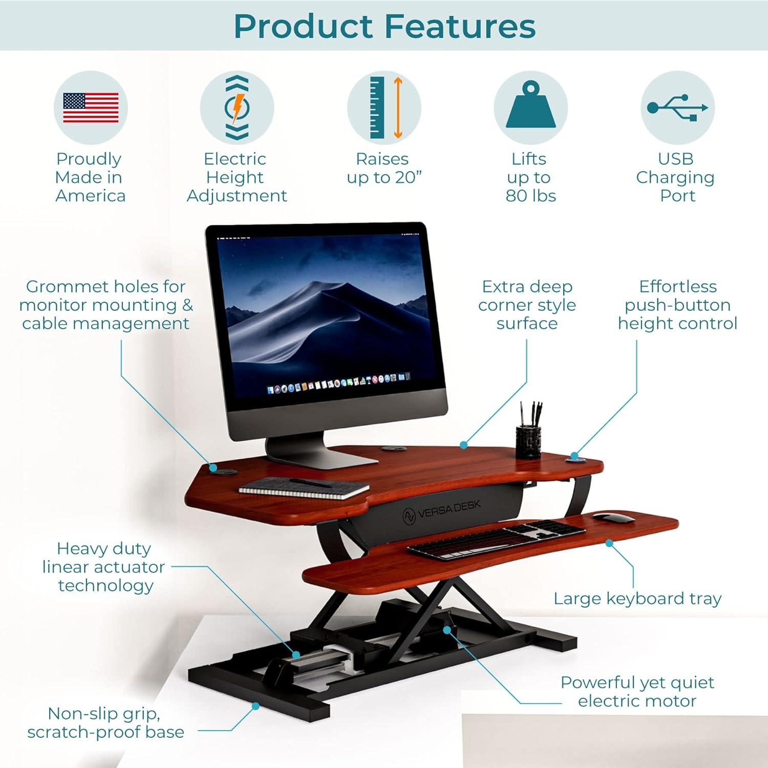 Cherry Electric Height Adjustable Standing Desk Converter with Laminate Finish