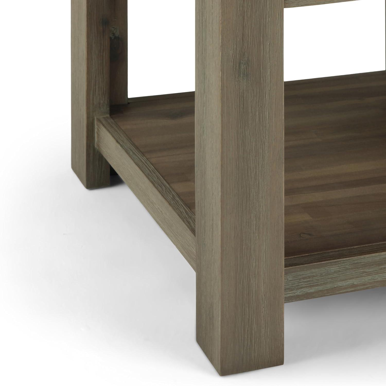 Monroe Solid Acacia Wood Square End Table in Distressed Grey with Storage