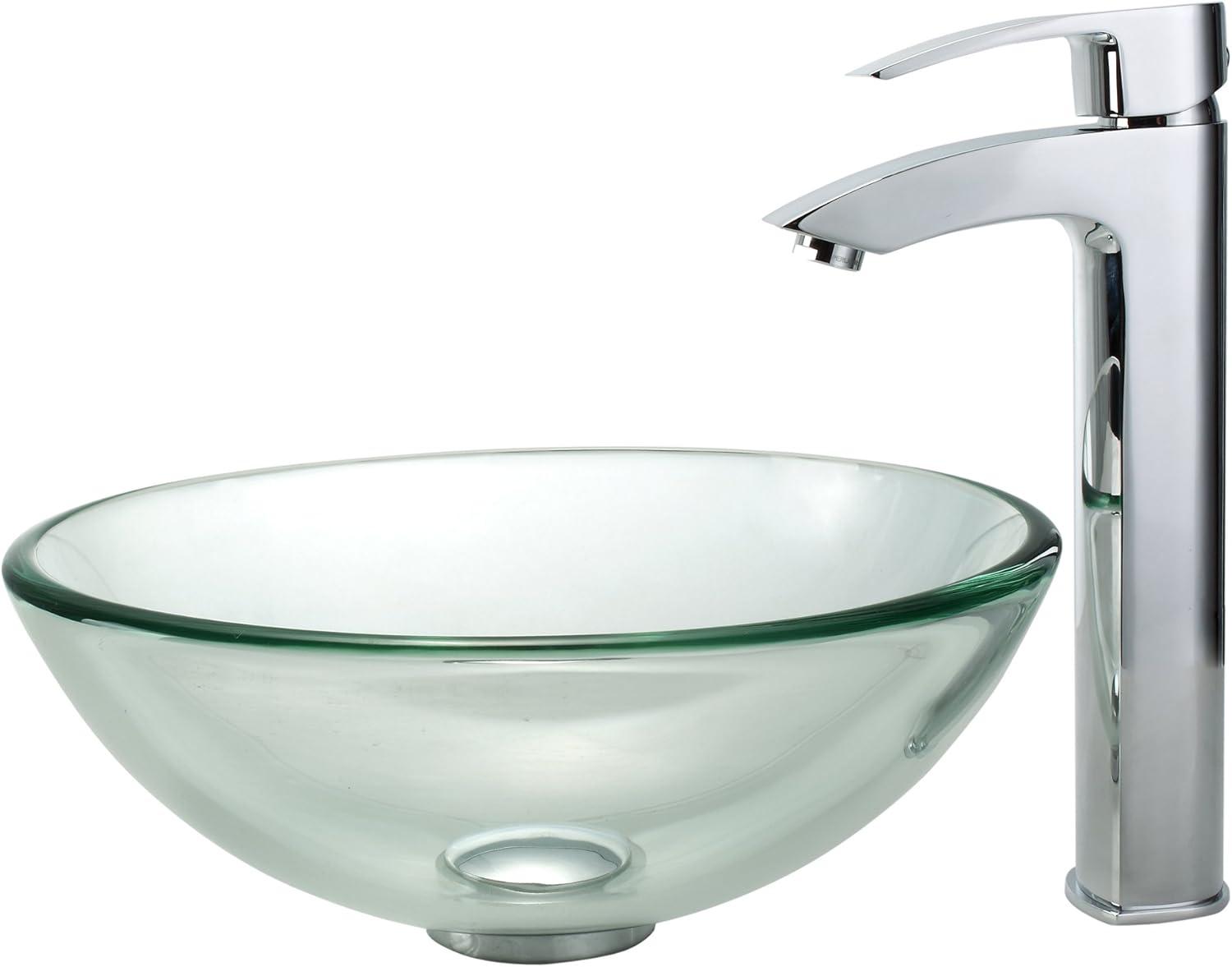 Kraus 14 Inch Clear Glass Vessel Sink in Clear with Pop-Up Drain