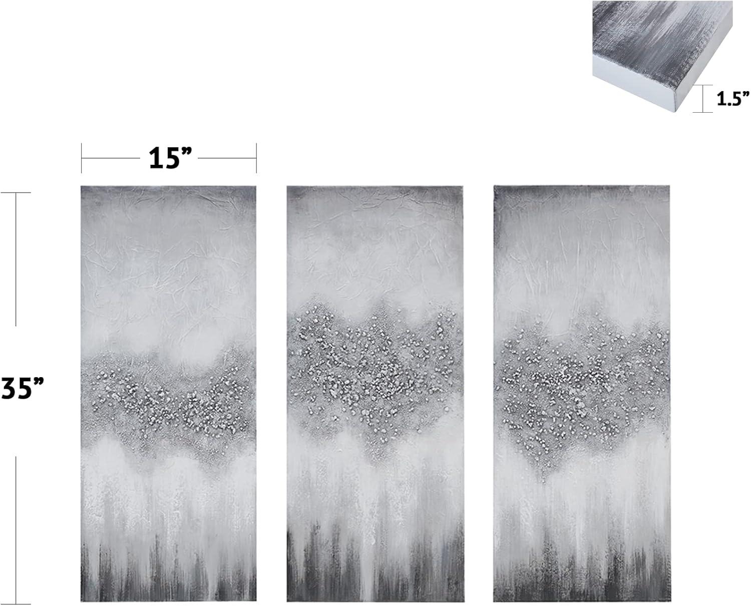 3pc Luminous Heavily Embellished Canvas Wall Art Set Gray - Madison Park: Hand-Painted, Textured, Vertical