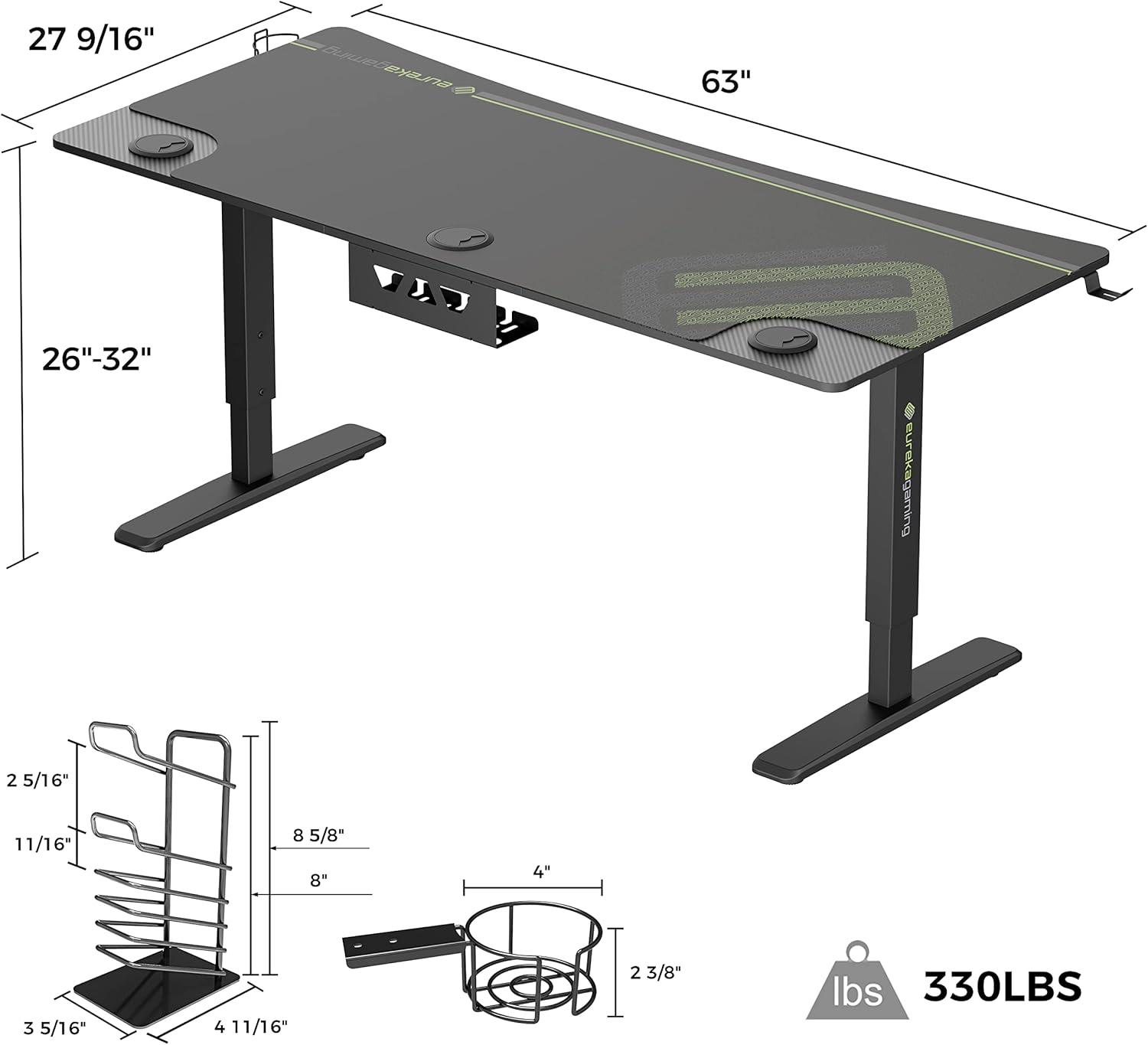 Gaming Standing Desk with RGB Lighting,65" W x 27.5" D x 29'' - 48.5" H