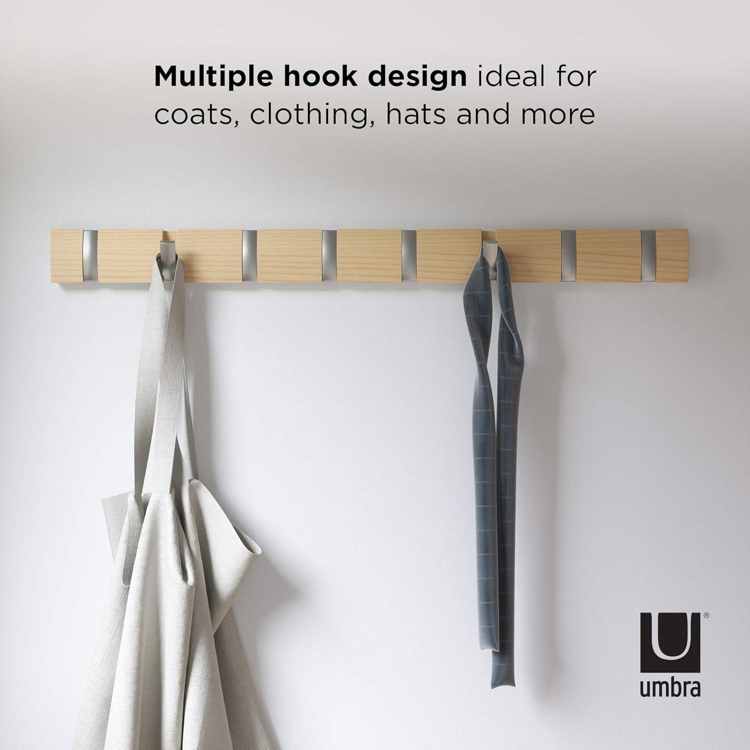 Modern Flip 8-Hook Natural Solid Wood Wall Mounted Coat Rack