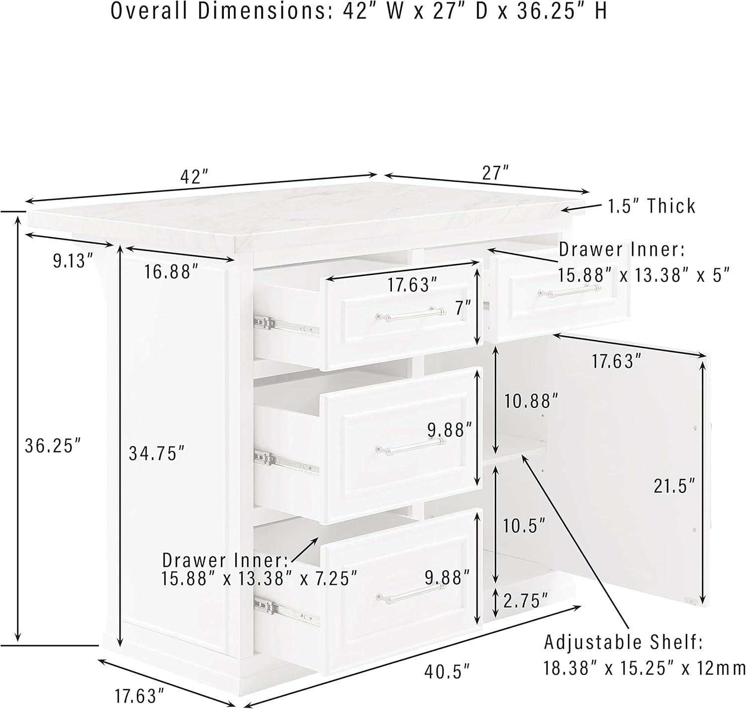 Cutler White Faux Marble Top Kitchen Island with Storage