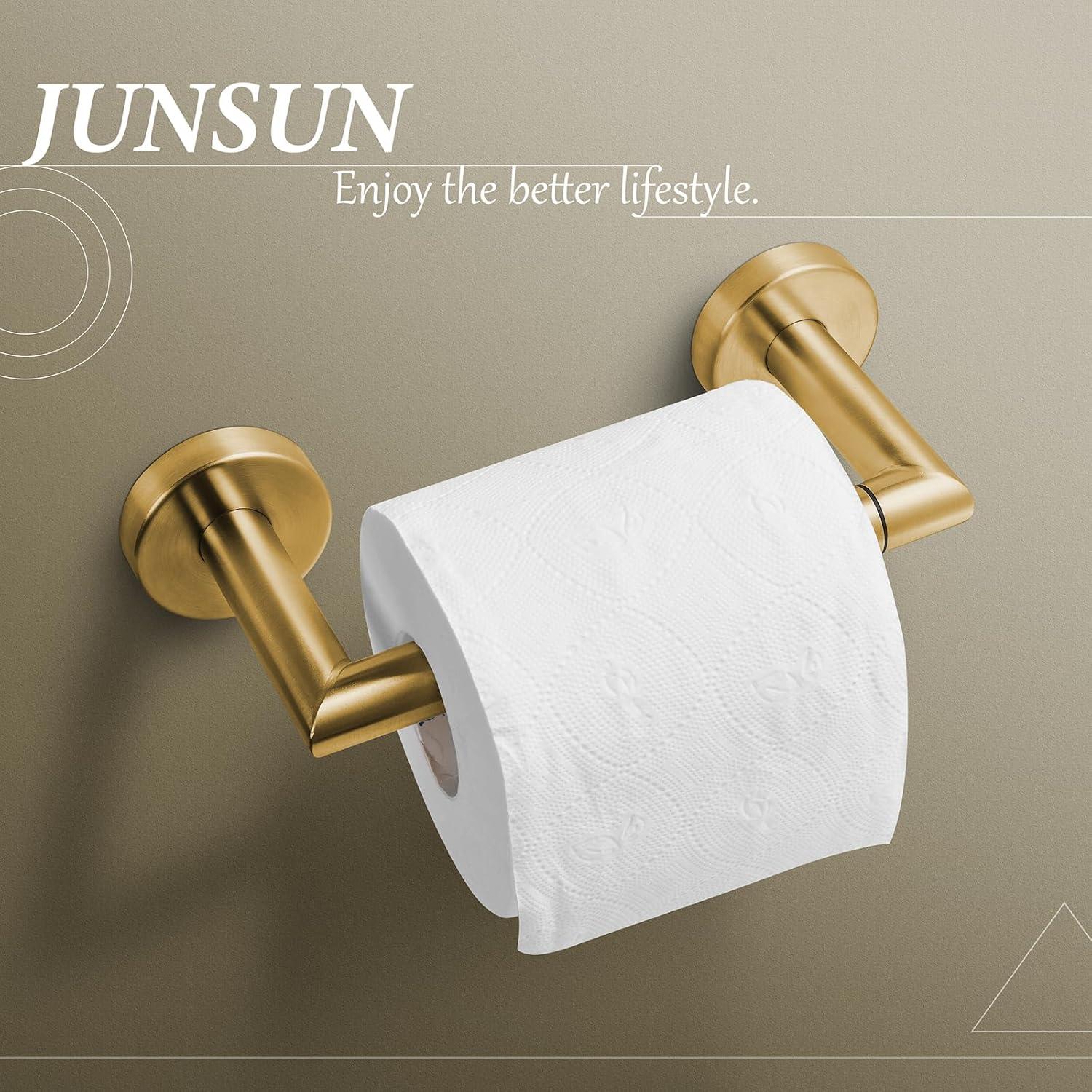 Fixsen Gold Toilet Paper Holder Bathroom Double Post Pivoting Tissue Roll Holder Stainless Steel and Zinc Alloy Wall Mount Detachable (Gold, 1)