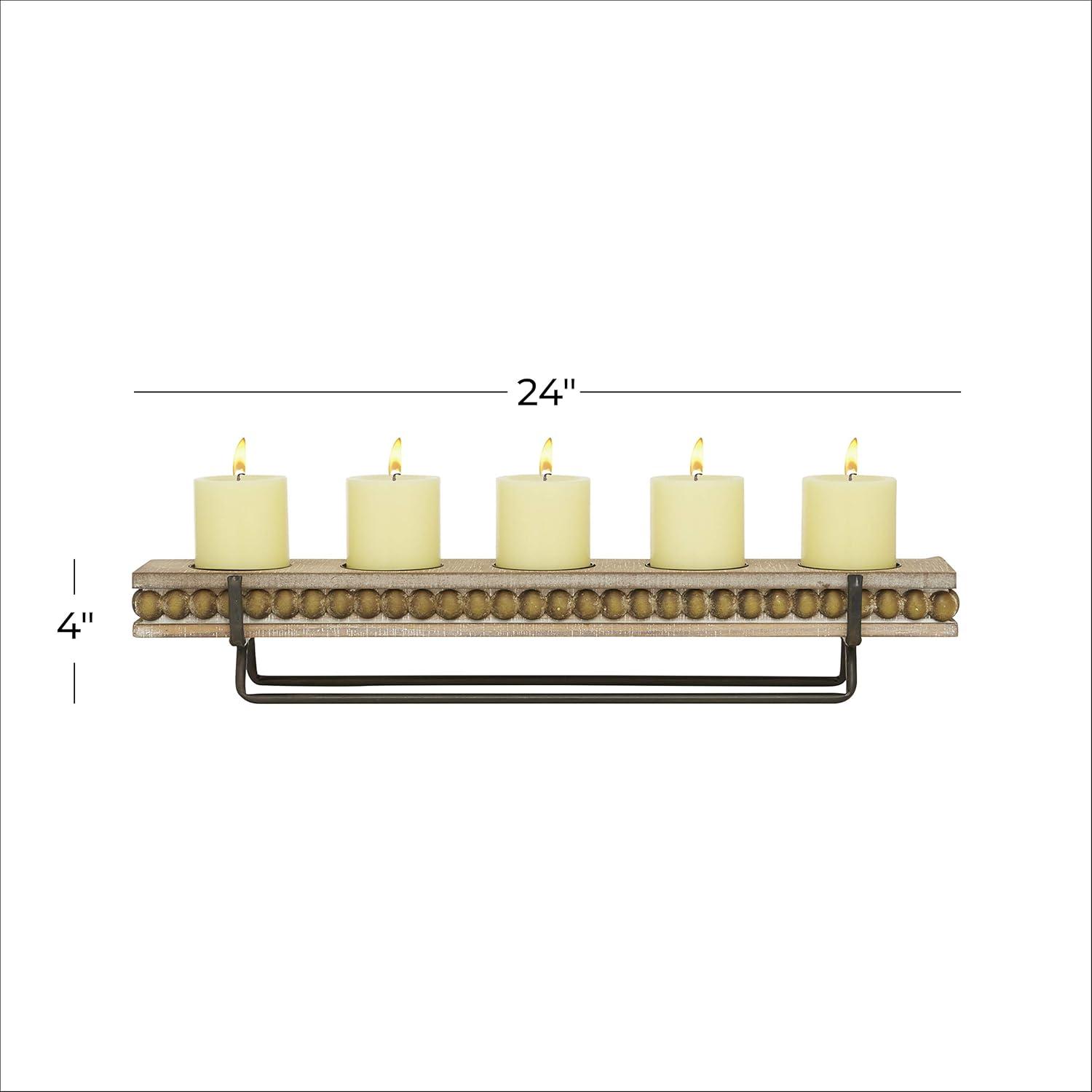 DecMode 5 Holder Brown Wooden Pillar Candelabra