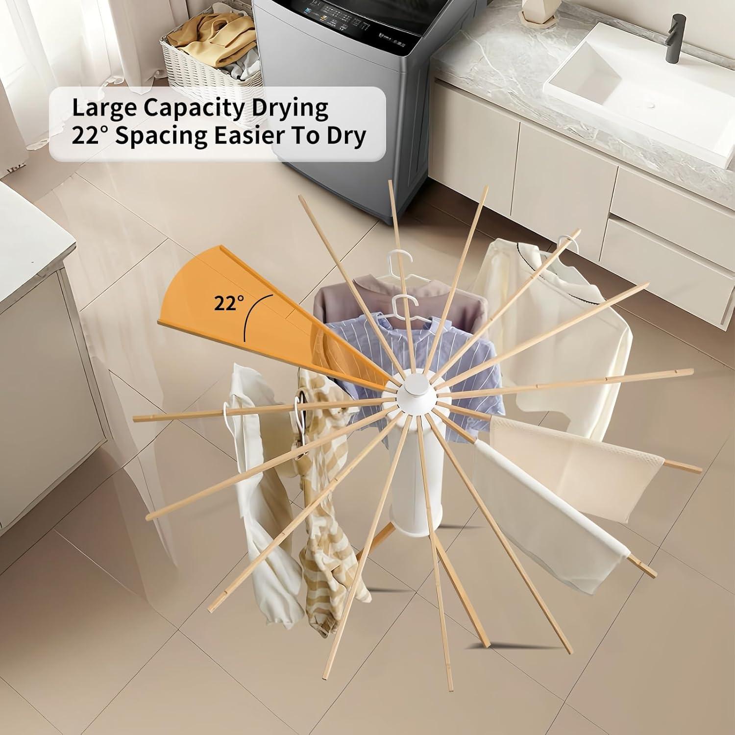 White and Natural Wood Foldable Tripod Clothes Drying Rack