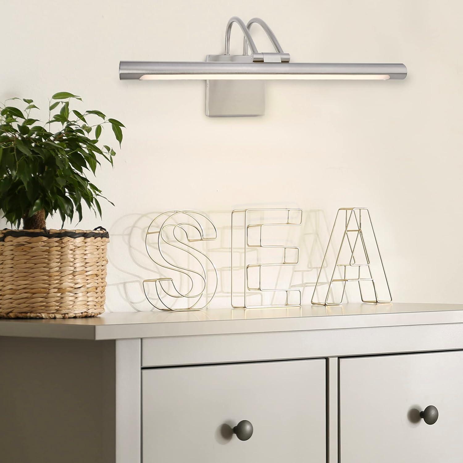 Maxxima 17 in. LED Picture Light w/ Brushed Nickel Finish, 1000 Lumens, 3000K Warm White, Hardwired Integrated LED Display Wall Light