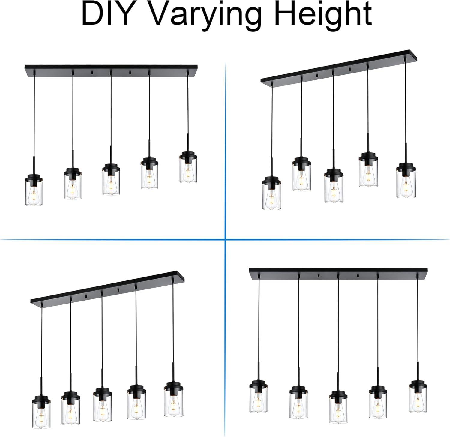 Black Metal and Clear Glass 5-Light Linear Chandelier