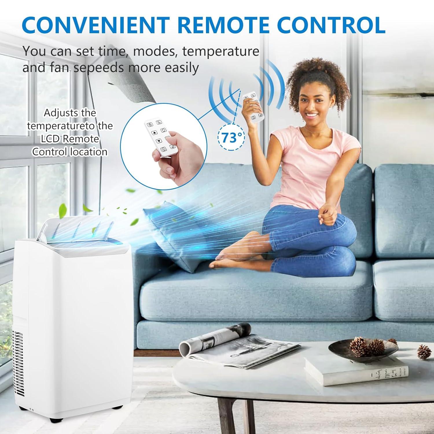 White 14000 BTU Portable Air Conditioner with Remote and Sleep Mode