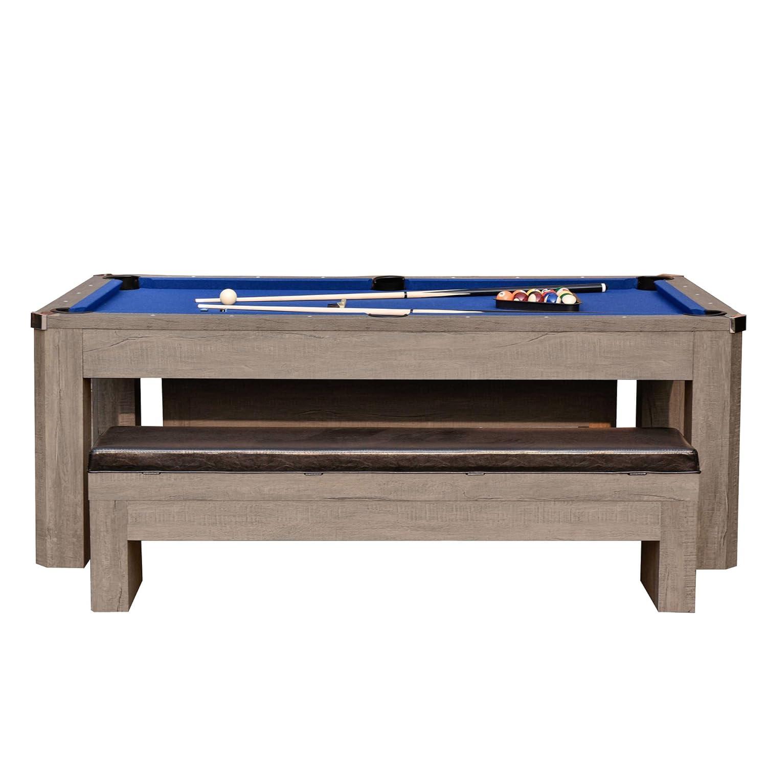 Hathaway Games Hathaway Newport Stylish 7 Ft Multi Game Pool Table Combo with Dining Top and Ping Pong – Includes Benches for Home Storage and Accessories
