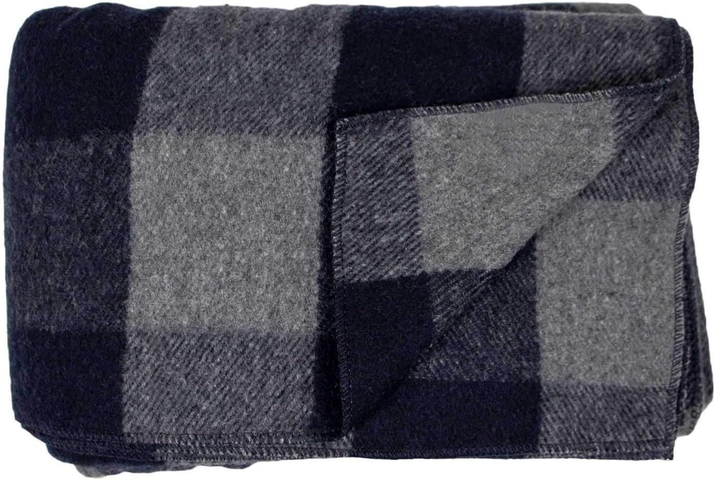 Minus33 Merino Wool M33 - Camp Throw Blanket White Mountain Woolen Gray and Blue Plaid