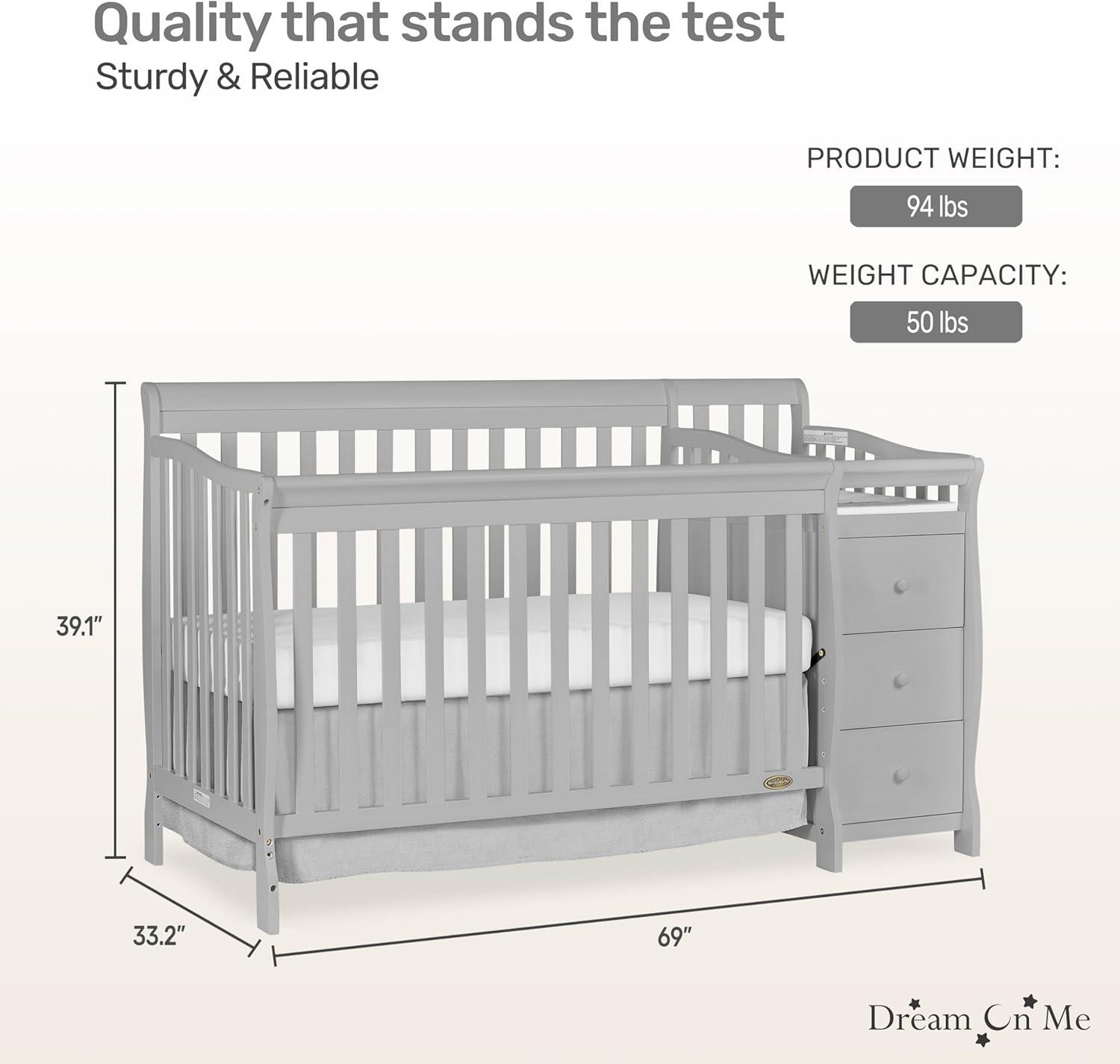 Pebble Grey Pine 5-in-1 Convertible Crib with Changer