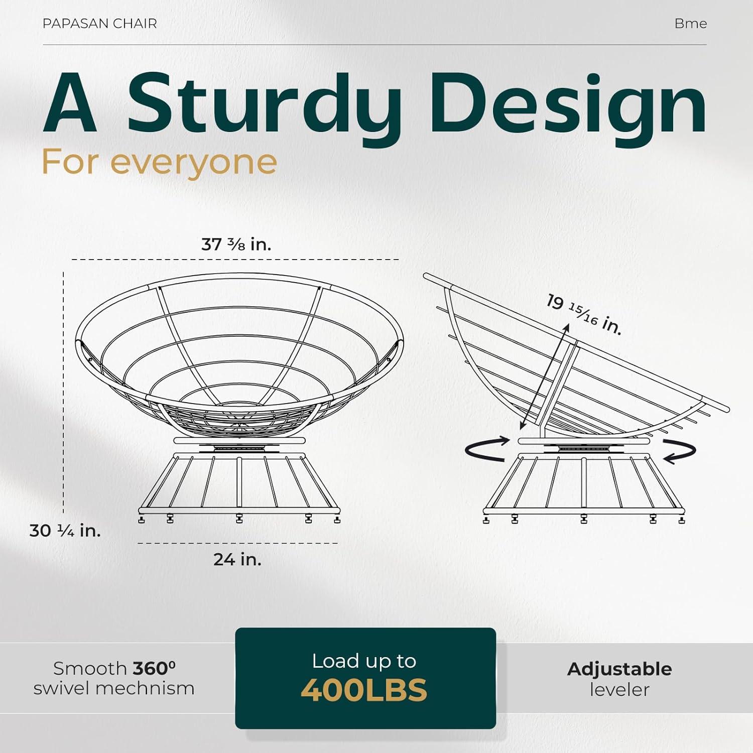 Bme Papasan Chair Soft Thick Density Fabric Cushion and High Capacity Steel Frame with 360 Degree Swive