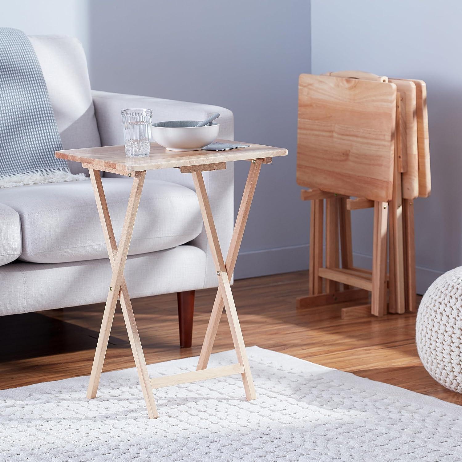 5 Piece TV Tray Table Set in Natural (4 Trays, 1 Stand)