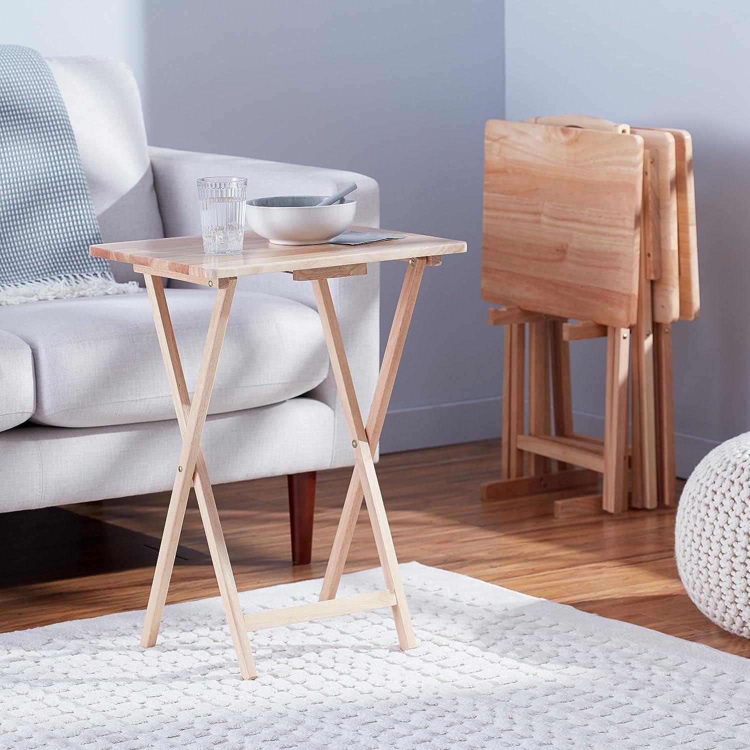 5 Piece TV Tray Table Set in Natural (4 Trays, 1 Stand)
