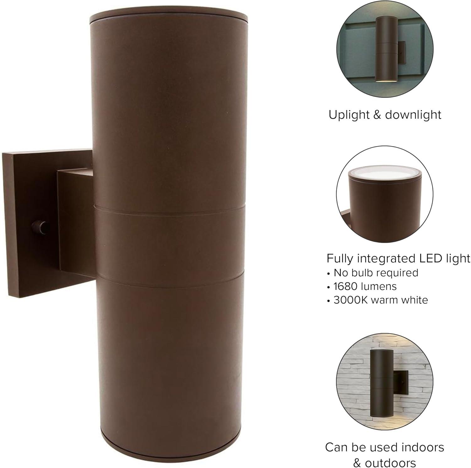 Brown Cylinder LED Outdoor Wall Sconce with Clear Glass