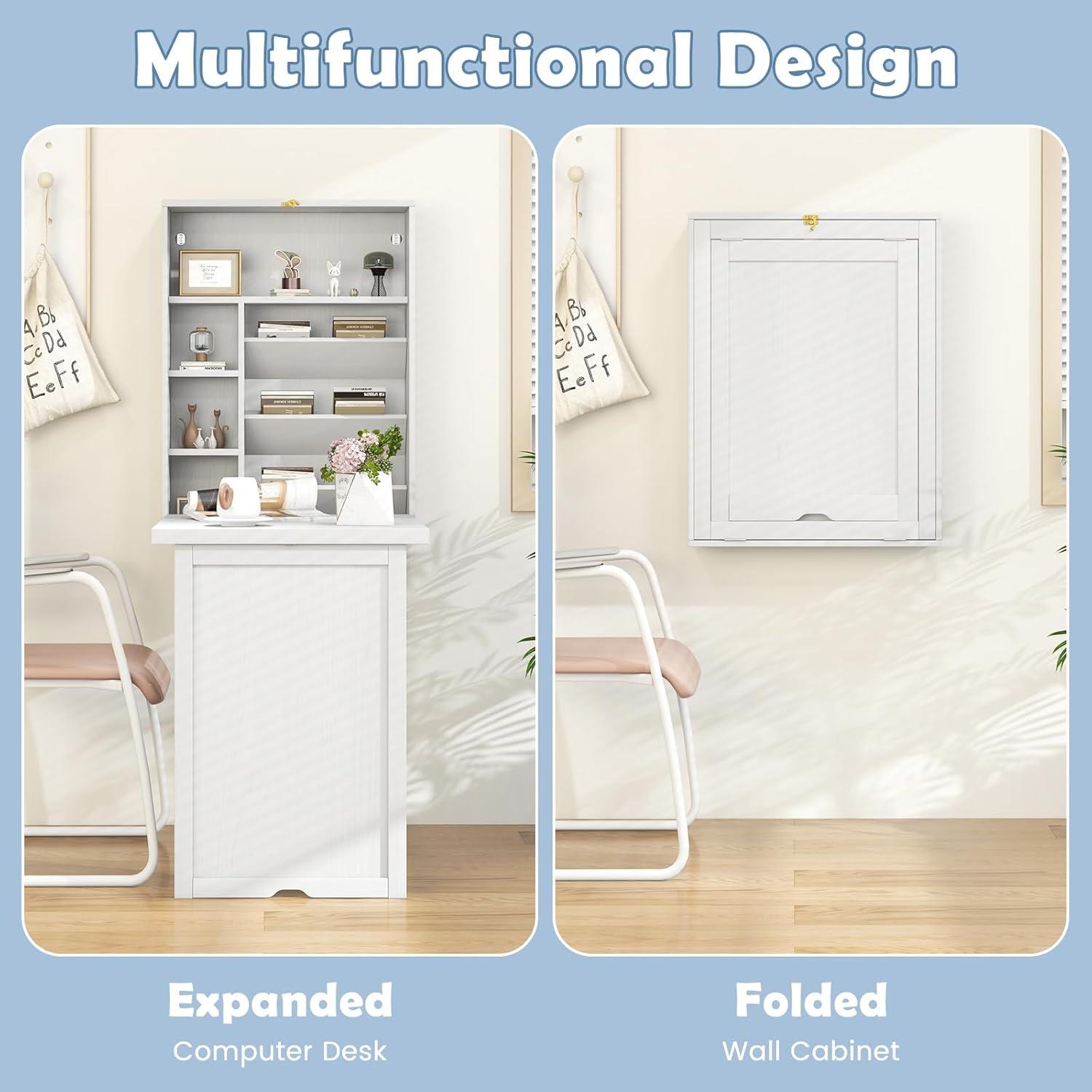 Resenkos Wall Mounted Fold-Out Convertible Floating Desk Space Saver-White