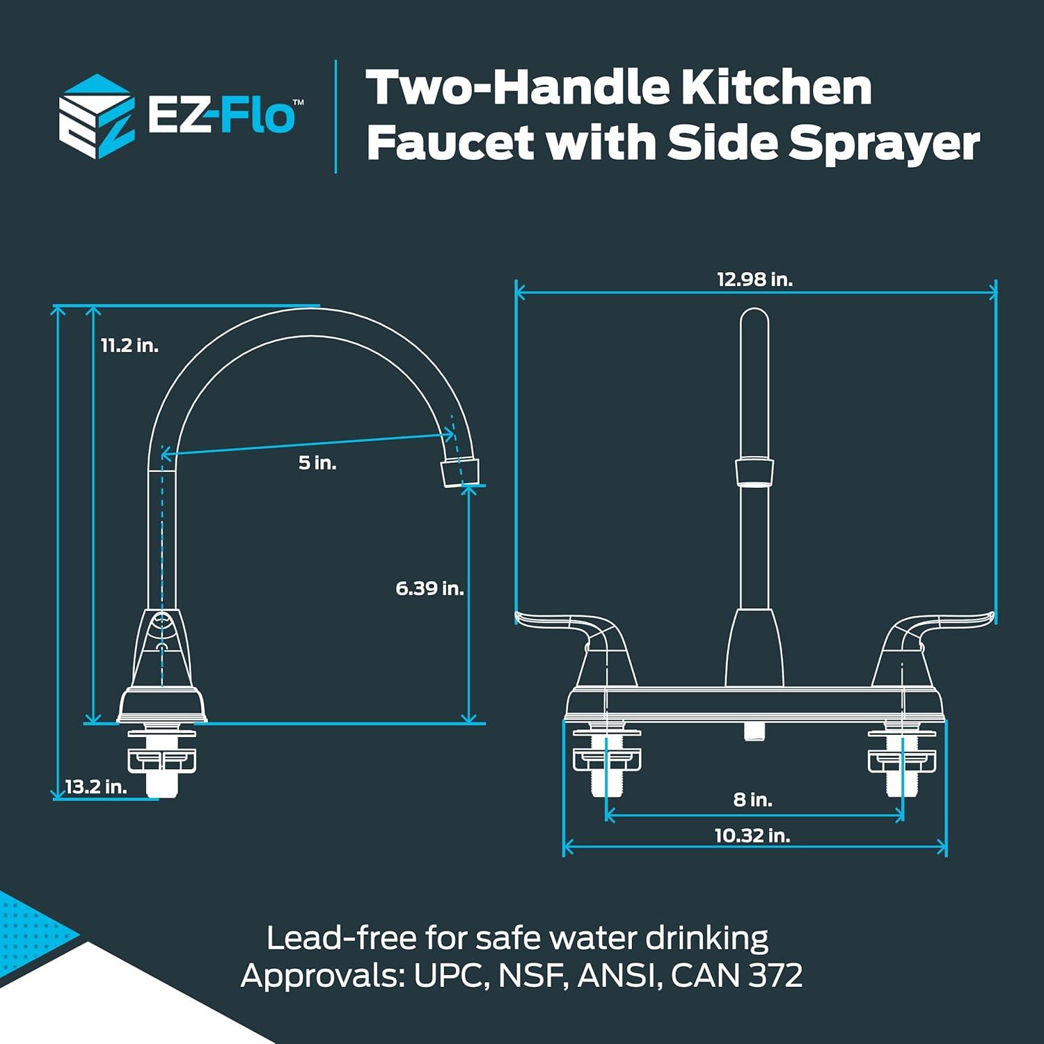 EZ-FLO 10201 High Arc Swivel Spout Kitchen Faucet, Two-Handle, Chrome
