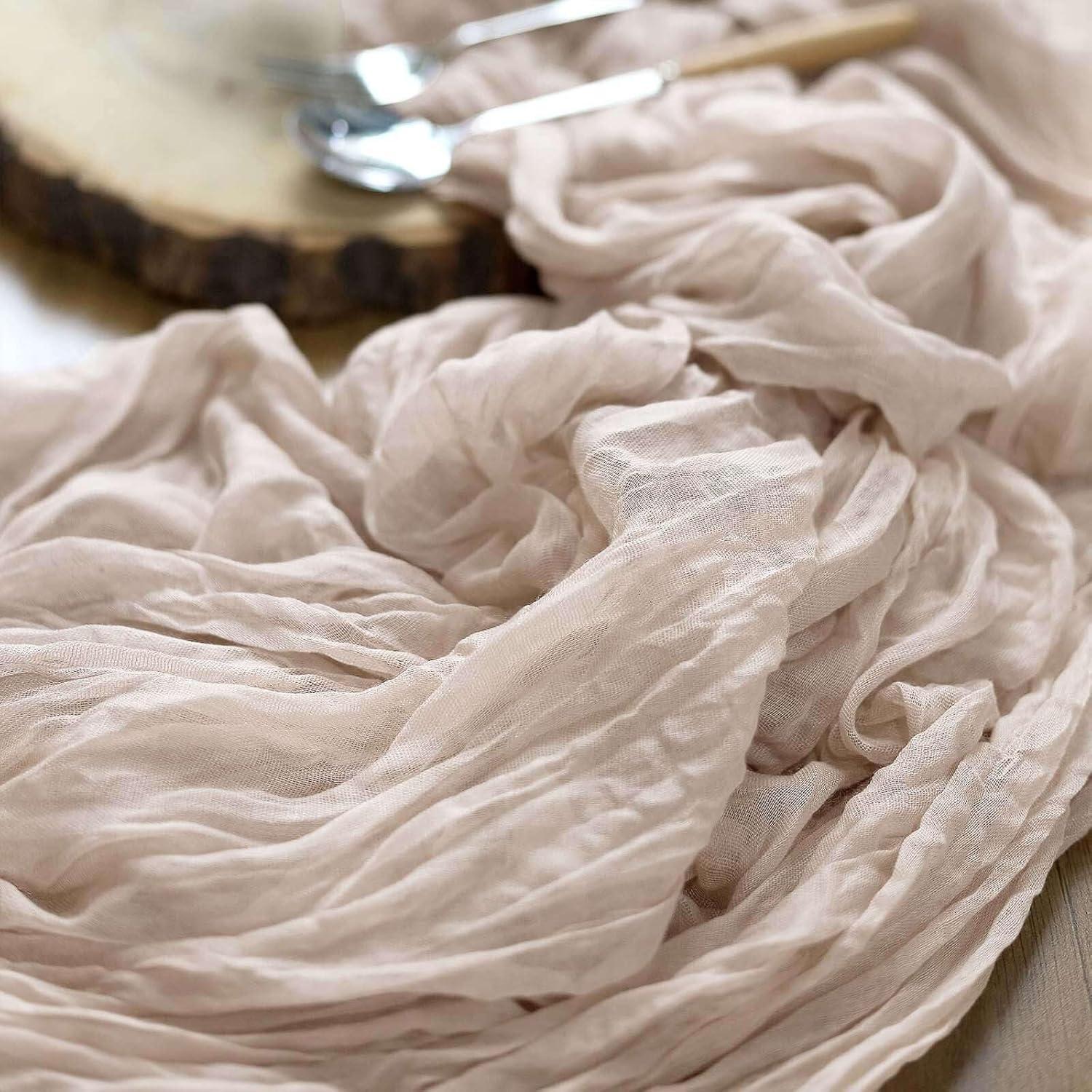 Efavormart 10FT Beige Cheesecloth Table Runner, Gauze Fabric Boho Wedding Arbor Decor