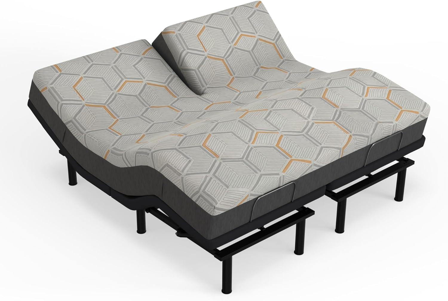 Blissful Nights - e4 Split Head Flex Top King Size Adjustable Bed Frame Set with 12" Copper Gel Infused Memory Foam Mattress Medium Firm, 120-Night Trial