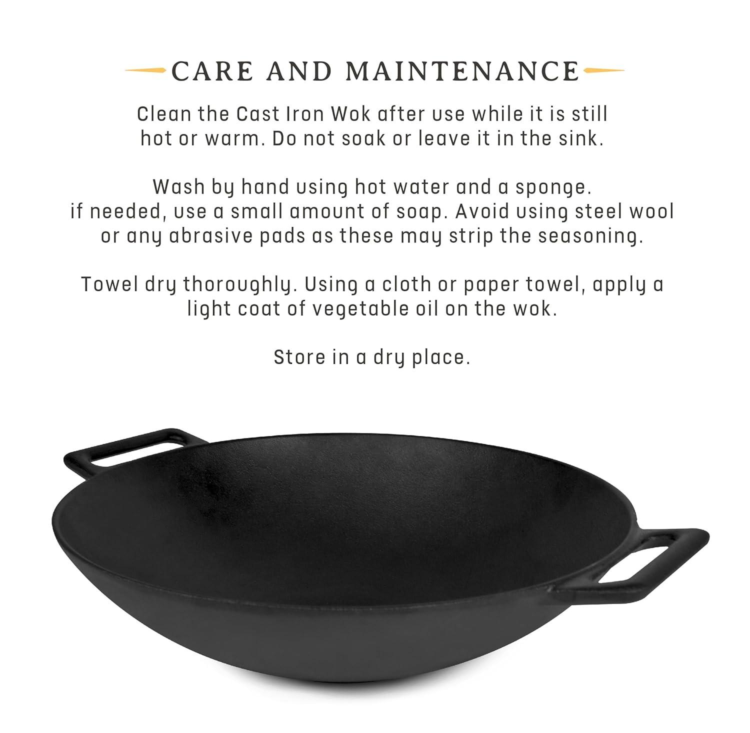 Cast Iron Wok, Jim Beam 12'' Grilling Wok, Pre Seasoned Cast Iron Wok with Handles, Wok Provides Superior Heat Retention and Even Cooking, Cast Iron Wok for Grill and Oven use