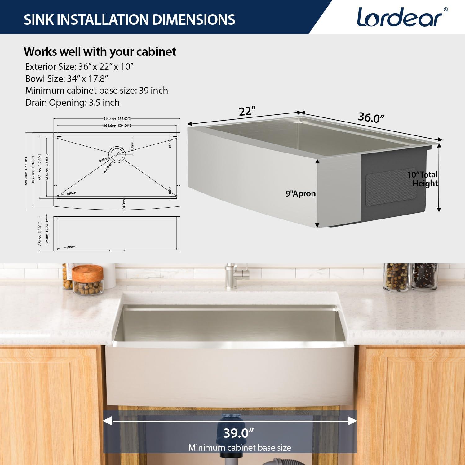 36 Farmhouse Sink Stainless Steel Kitchen Sink Apron Front Ledge Workstation Single Bowl Farm Sink