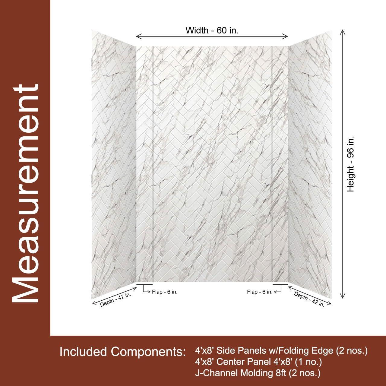 Herringbone Tile - Mirroflex - Tub and Shower Wall Panel - Marble