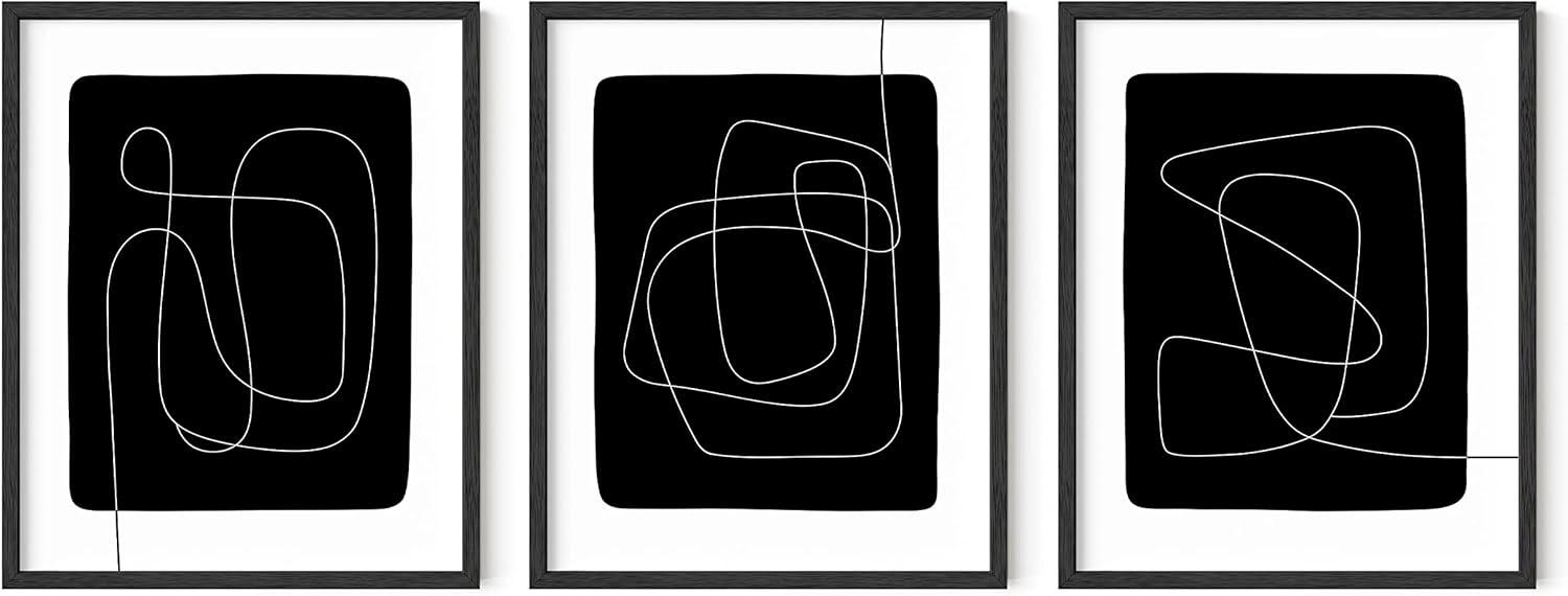 Haus and Hues Black and White Posters for Room Aesthetic Set of 3 - Line Art Wall Decor, One Line Art Print, Black and White Abstract Art, Minimalist Wall Art, Black and White Prints (Unframed, 16x20)