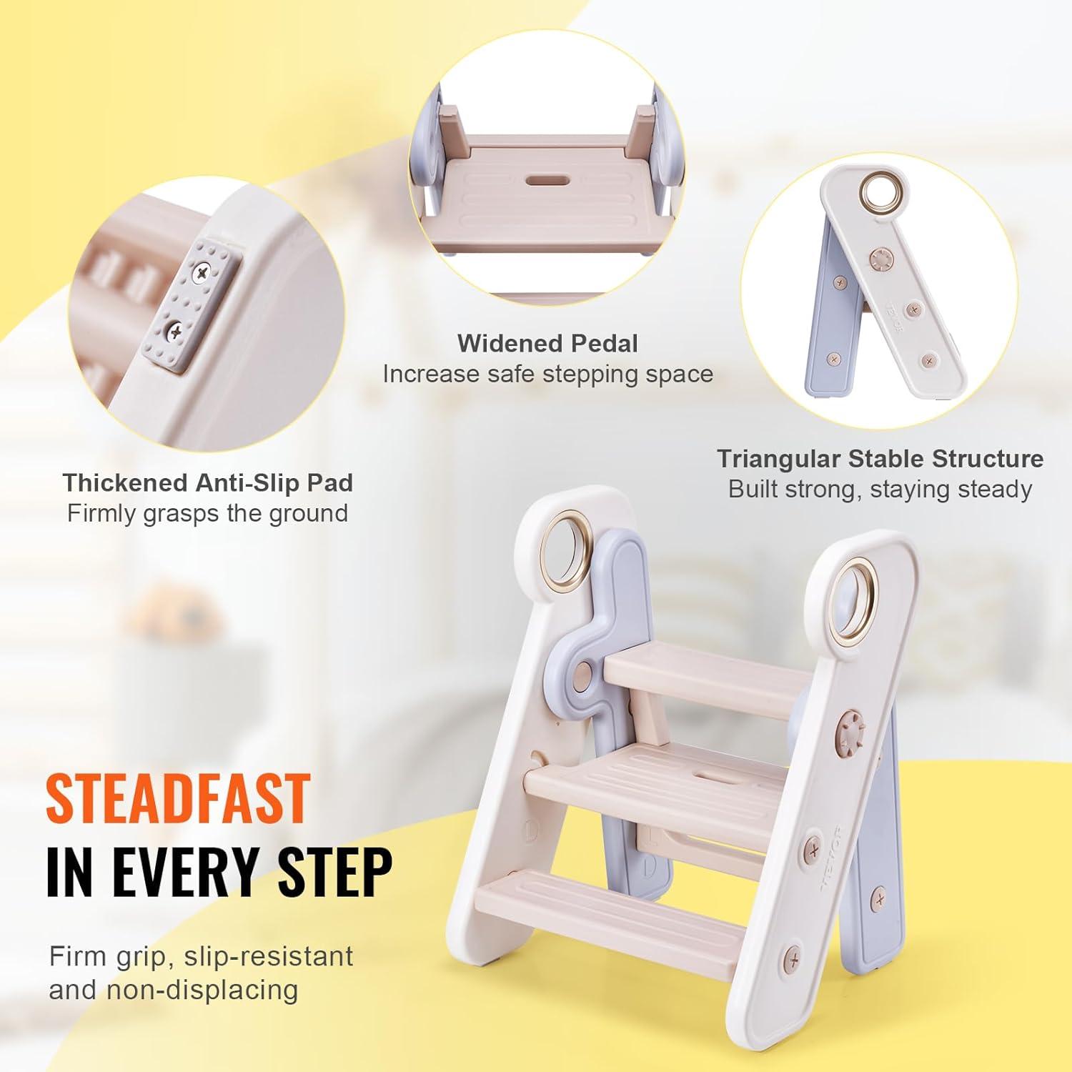 Adjustable 3-Step Foldable Plastic Toddler Stool