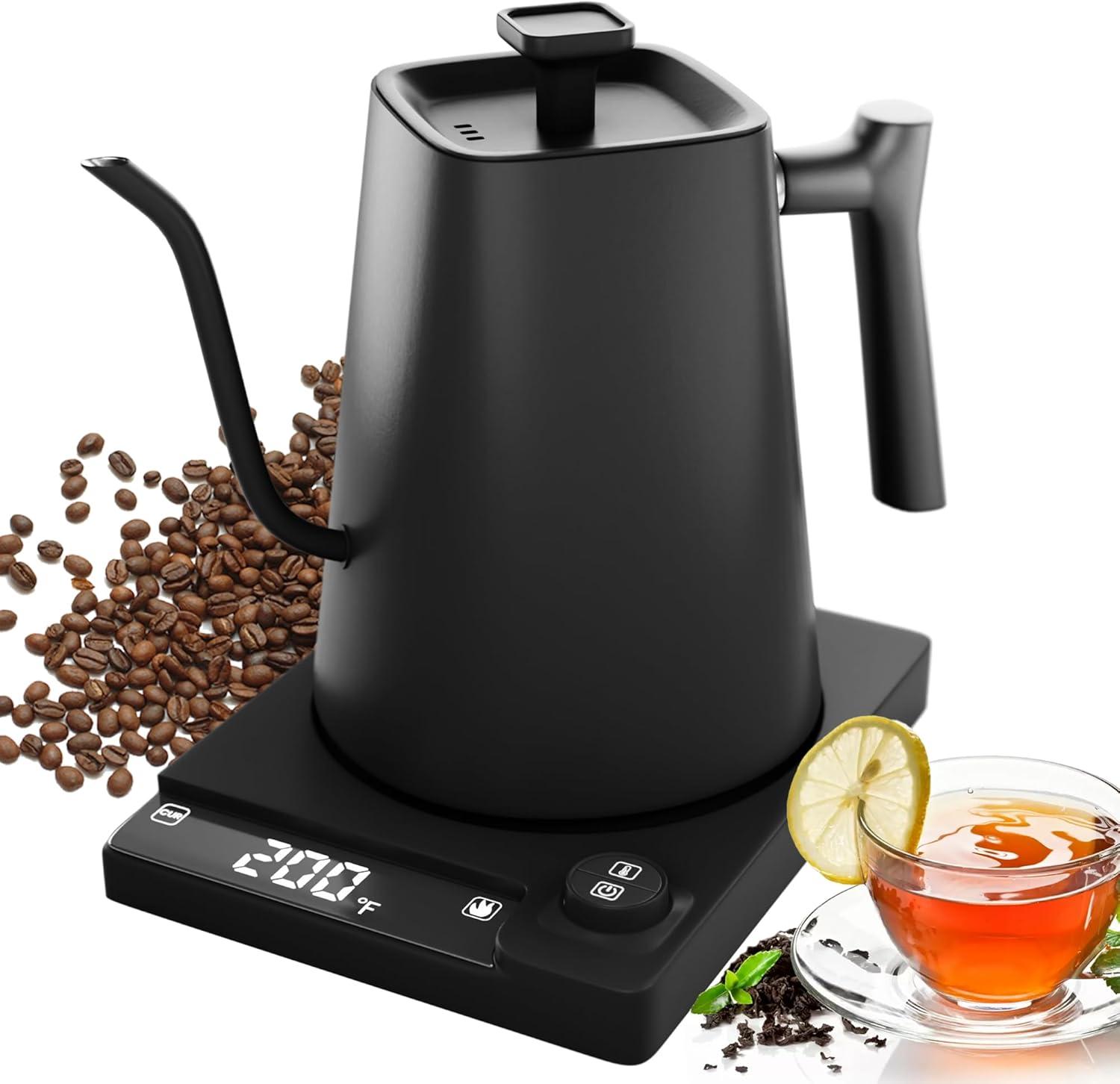 Uarter Gooseneck Electric Kettle 0.8L 1200W Rapid Heating Temperature Control Coffee & Tea Kettle Stainless Steel Inner, Black