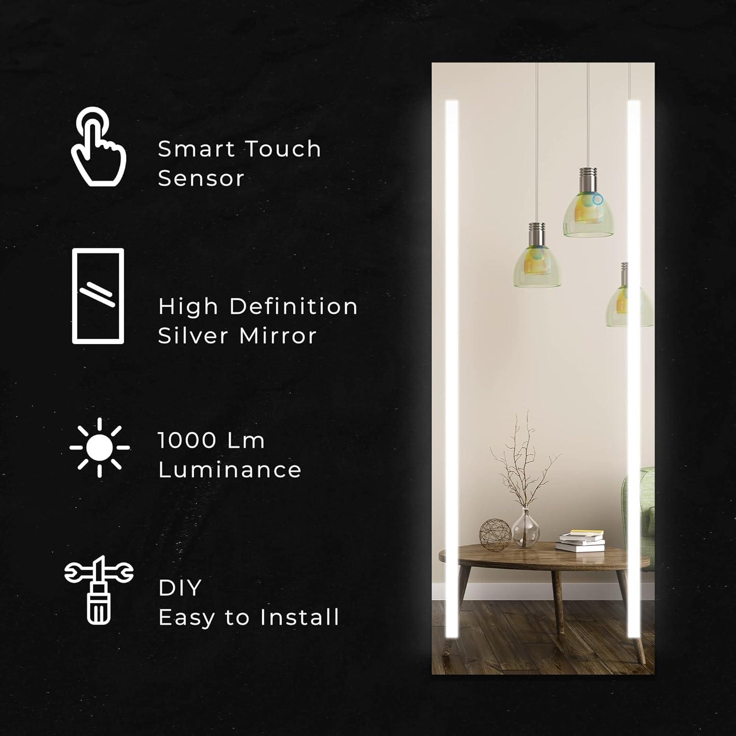 Full Length Lighted LED Vanity Mirror 19"x59" inches with Adjustable Light Color and Dimmer Touch Sensors by Fab Glass and Mirror