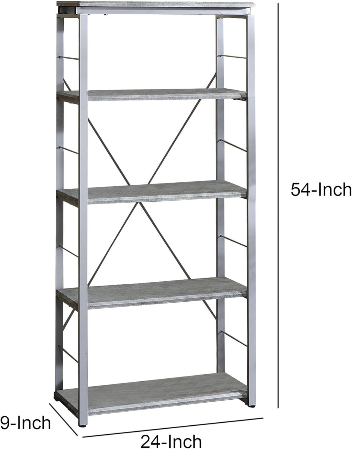 Gray Wood and Metal Industrial 4-Shelf Bookcase