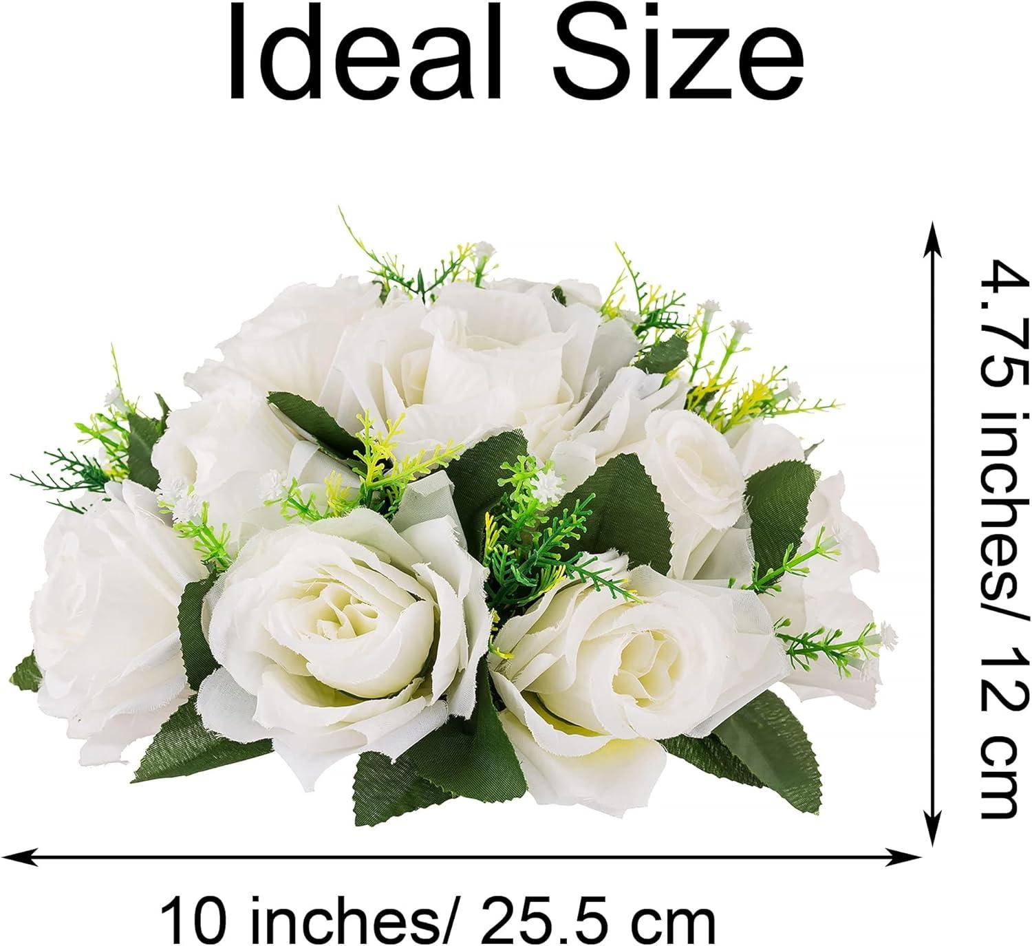 Nuptio Set of 10 White Rose Artificial Flower Kissing ball, 15 Heads Fake Peony Silk Flowers Bouquet for Centerpiece Wedding Birthday Party Home Table Decor